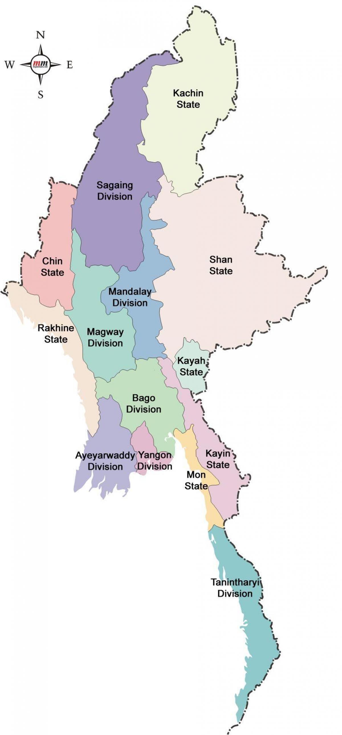 Burma haritası Devletleri 